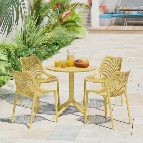 WestinTrends Playa 31.5" Round Plastic Outdoor Patio Dining Table for 4, Yellow