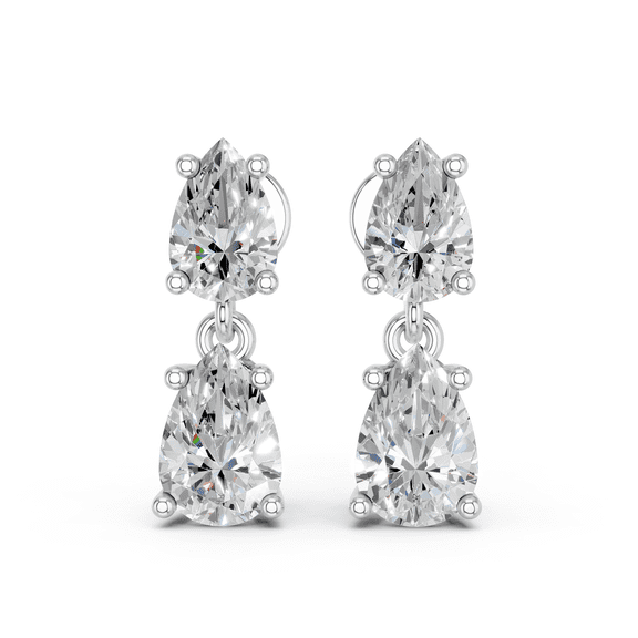 KEEVA JEWELS 1.00 Carat E-F/VVS-VS Pear Cut Double Drop Moissanit Earring for Women, Made in White Gold Plated Silver.