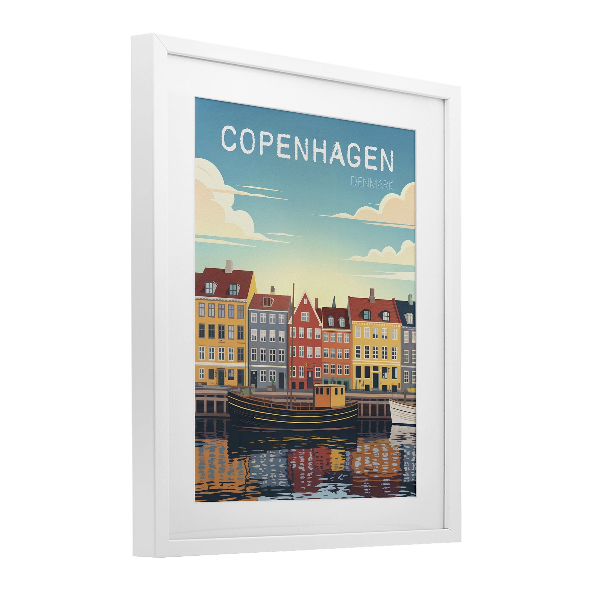 Stupell Industries Copenhagen Cityscape with River White Framed Print Under Glass, design by Andreas Magnusson