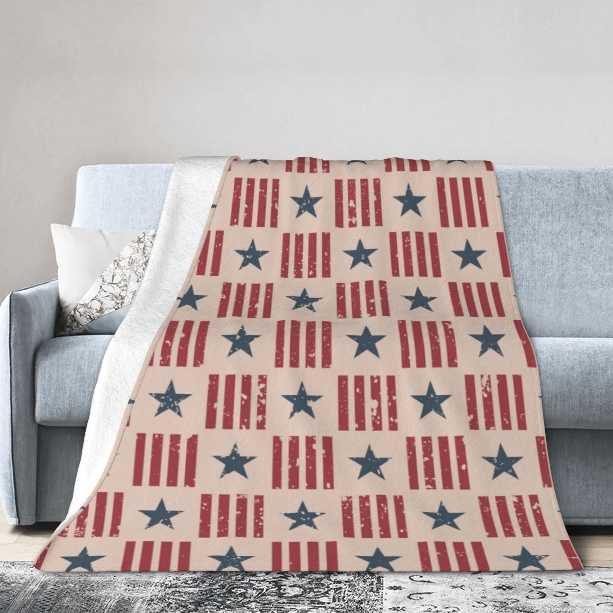 DouZhe UltraSoft Micro Fleece Lightweight Flannel Bed Blanket, Retro American Flag Patriotic