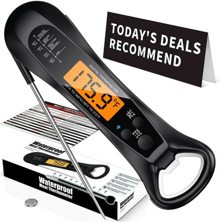 

Electronic Meat Thermometer-Digital Food Thermometer for Cooking Instant Read Waterproof Folding Pre-calibrated Stainless Steel Probe and Backlit Display