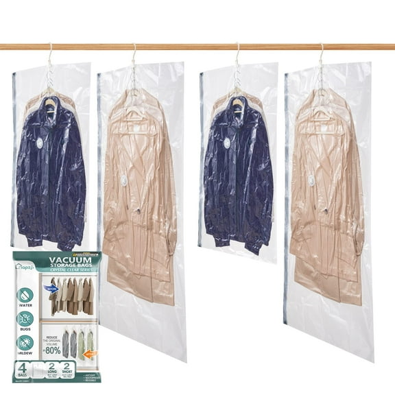 Napzzzz Hanging Vacuum Storage Bags, Space Saver Bags for Clothes, Set of 4 (2 Long, 2 Short)