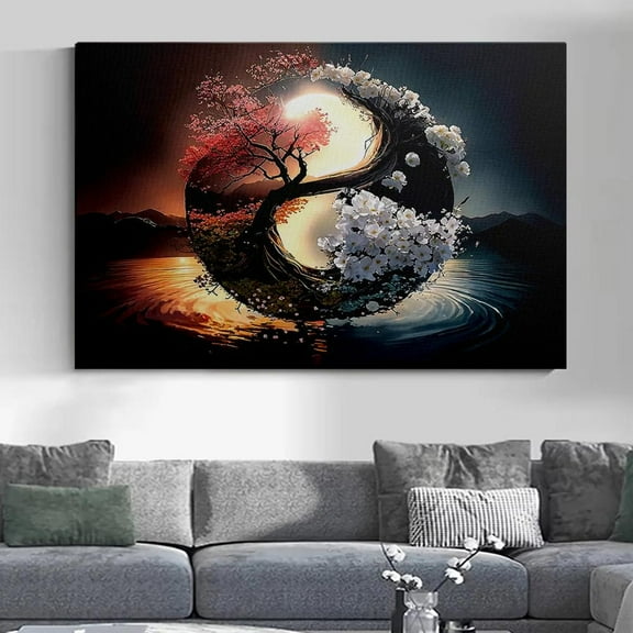 Yin Yang Tree Of Life Poster Four Seasons Zen Wall Art Home Decor, 8x12 UNFRAMED