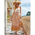 thumbnail image 5 of Maxi Skirts for Women 2025 Summer Boho Long Flowy Floral Elastic High Waist Front Slit Skirt Casual Travel Green M, 5 of 9