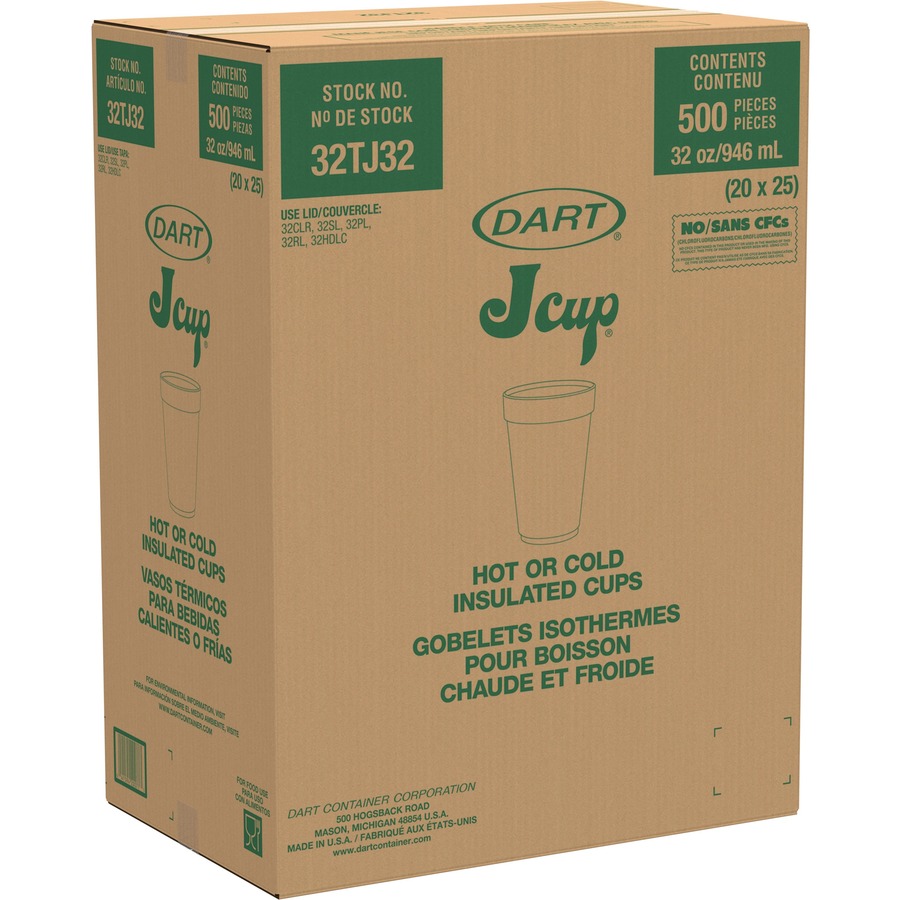 Dart, DCC32TJ32CT, 32 oz Big Drink Foam Cups, 500 / Carton, 1 quart