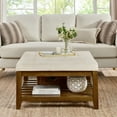 thumbnail image 3 of Square Upholstered Tufted Linen Ottoman Coffee Table with Open Storage, Large Oversized Footrest with Beech Wood Shelf and Frame for Living Room Office Bedroom, Ivory, 3 of 6