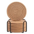 thumbnail image 1 of Posavasos de 8 piezas con soporte, posavasos absorbentes de tejido de algodón para bebidas, juego de posavasos minimalistas para decoración del hogar para mesa de protección de mesa de madera, 1 of 5