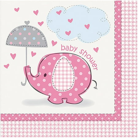Pink Elephant Baby Shower Paper Napkins 6 5in 16ct Walmart Com