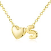 APSVO 18K Gold Plated Love Heart Initial Necklaces for Women Girls Letter S Pendant Chain Birthday Graduation Jewelry Gifts Teen Mom Her Wife Kids Female Lady Daughter Age Ideas