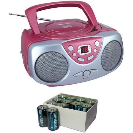 Sylvania SRCD243M Pink Portable CD Boom Boxes with AM/FM Radio and UPG D5624/D5324/D5924 Super-Heavy-Duty Battery Value Box (C;