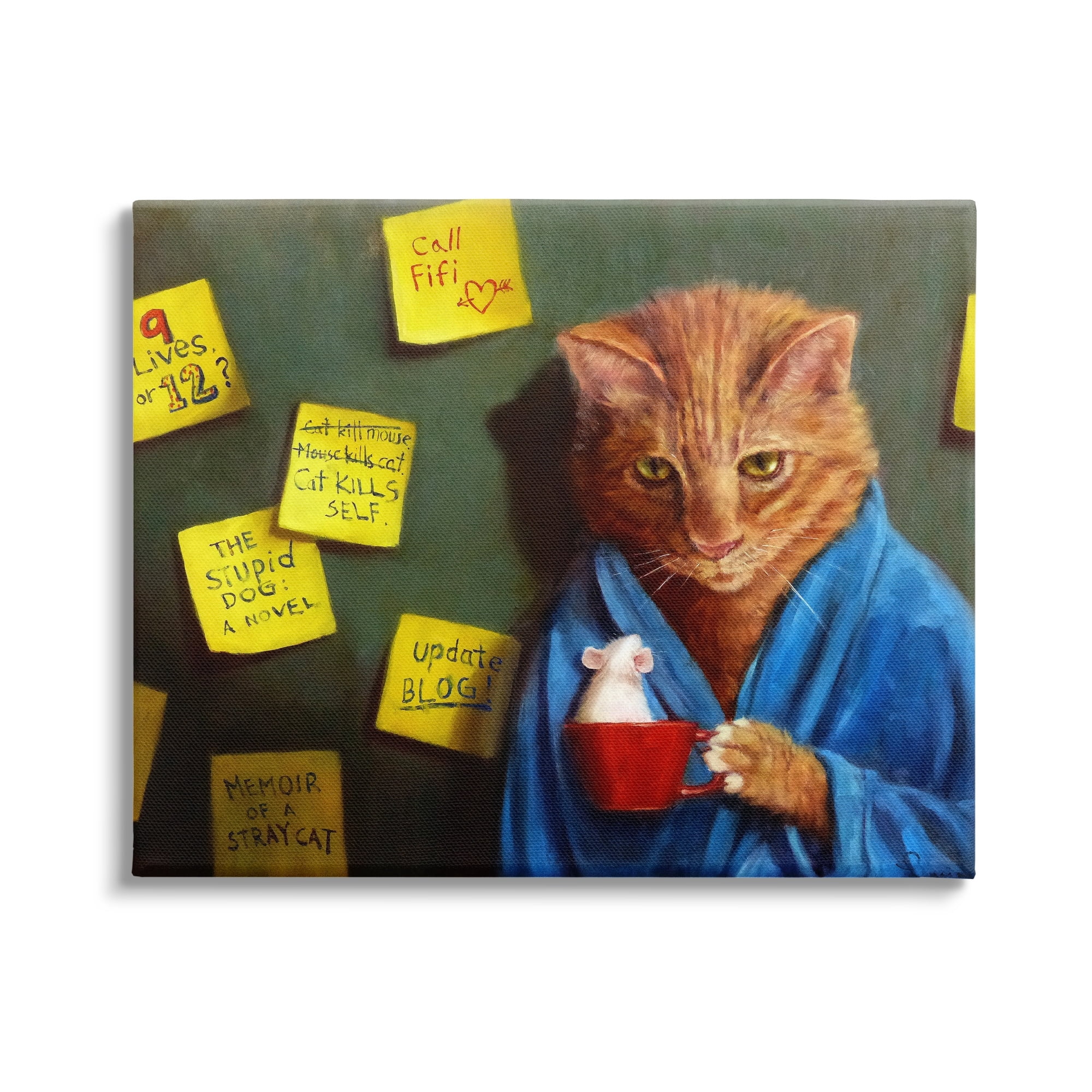 Stupell Funny Cat Morning Coffee Memo Reminders Animals & Insects Painting Gallery Wrapped Canvas Print Wall Art