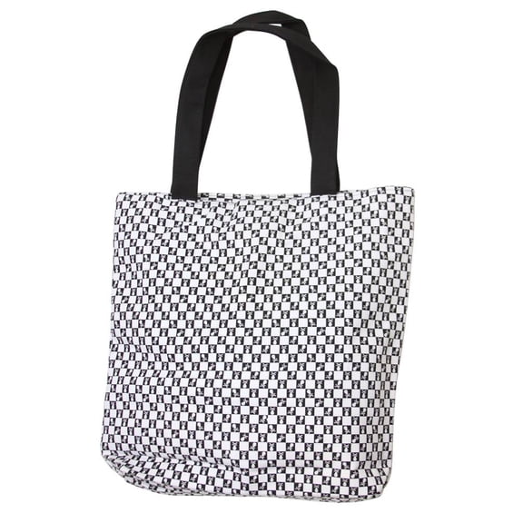Clover Checkered Black and White Skull Tote Bag, Black/White
