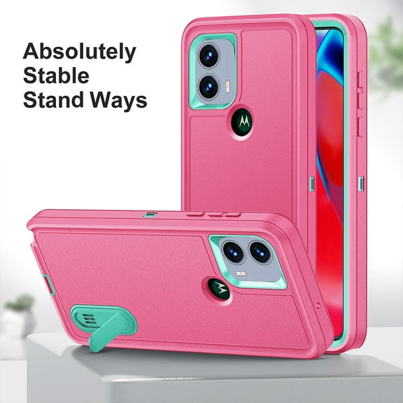 For Motorola Moto G 5G 2023 Hybrid Ultra Protective Hybrid Armor 3 in 1 Shockproof with Kickstand Heavy Duty Rugged Case Cover fit Moto G 5G (2023) - Pink / Teal