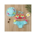 thumbnail image 3 of Infant Baby Girl Flower Swimsuit 3Pcs Halter Triangle Tops Ruffle Bottoms Sun Hat Bikini Set Bathing Suit Swimwear 6M 12M 18M 24M, 3 of 10