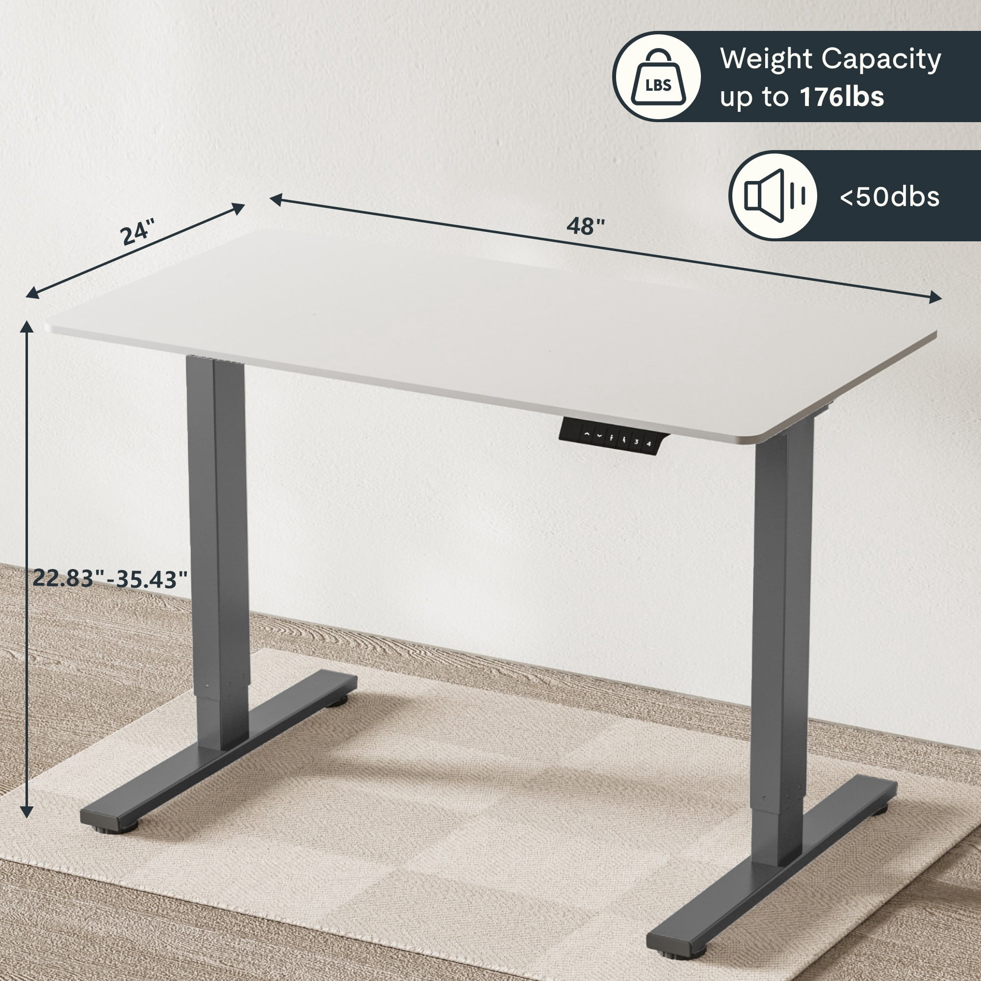 MAYEERTY Electric Standing Desk Adjustable Height Desk for Home Office, Sit-Stand Computer Workstation, Grey Frame + White Top