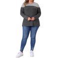thumbnail image 2 of Blusa de mujer de talla grande Agnes Orinda, de punto, con cuello redondo, de manga larga, casual, suelta, en bloque de color 3X gris oscuro, 2 of 6