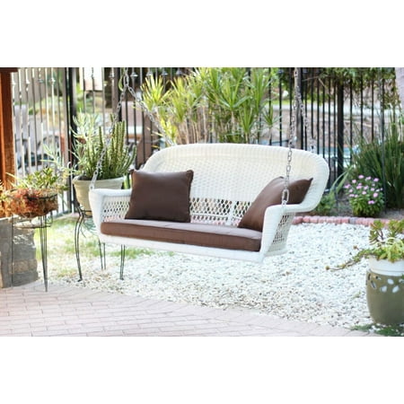 51 5 Hand Woven White Resin Wicker Outdoor Porch Swing With Brown 51 5 Hand Woven White Resin Wicker Outdoor Porch Swing With Brown Cushion