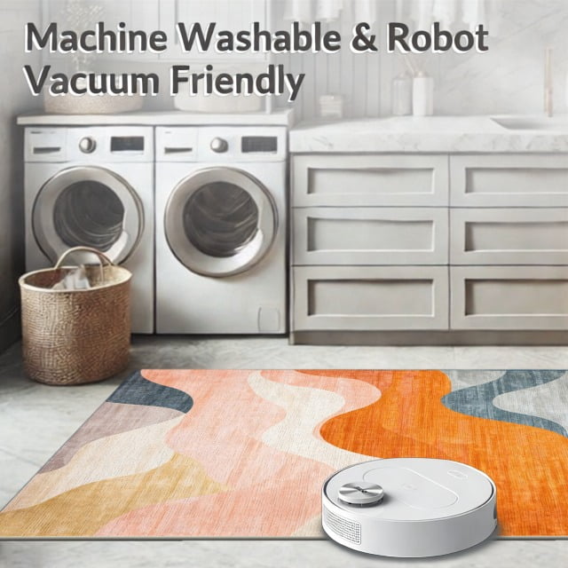 ODIKA 6'x9' Machine Washable Non-Slip Area Rug, Colorful Gradient Swirl Abstract Art High Traffic Rug, Orange, 47547