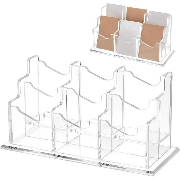 Soporte vertical acrílico para tarjetas de visita con 6 bolsillos y 2 niveles. Exhibidor de tarjetas de visita de escritorio transparente. Soporte acrílico para tarjetas de identificación.