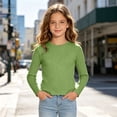 thumbnail image 3 of Faraee Toddler Girls Ribbed Long Sleeve Shirts 5t 6t 7t Stretchy Crew Neck Basic Tee Tops Kids Solid Color Soft Slim Fit Casual Blouse, 3 of 5