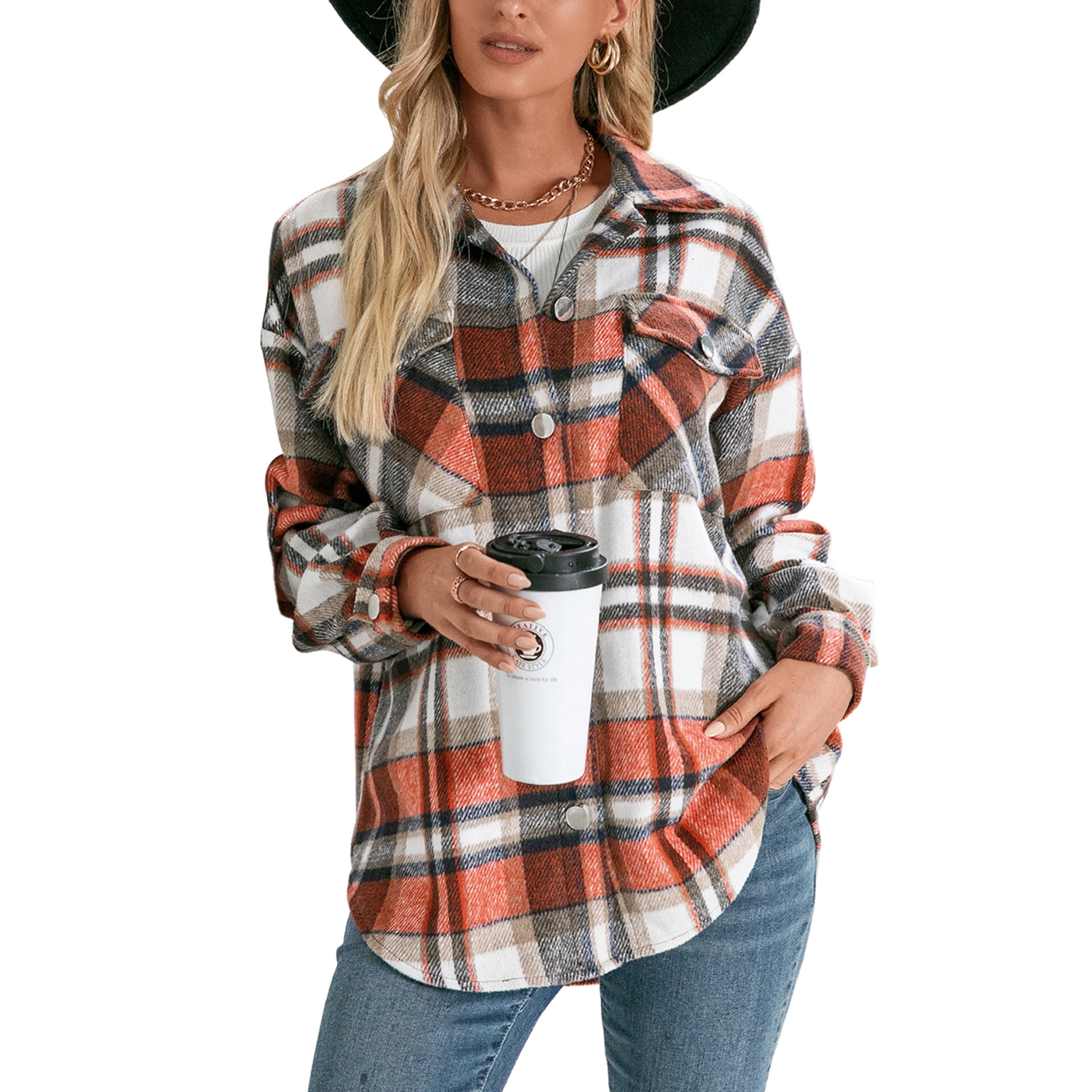 Orange plaid jacket womens best sale
