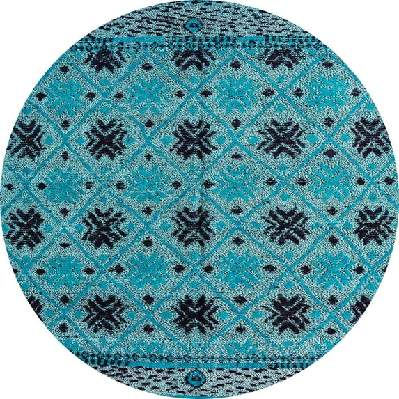 Ahgly Company Indoor Round Abstract Blue Oriental Area Rugs, 5' Round