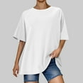 thumbnail image 7 of Lenpel Women's Oversized T Shirts Trendy Short Sleeve Crew Neck Solid Color Soft Casual Tees Loose Summer Tops, 7 of 7