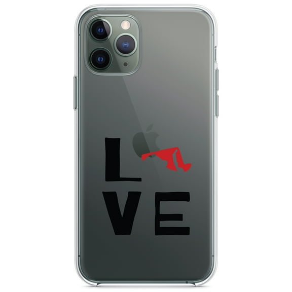 DistinctInk Clear Shockproof Hybrid Case for iPhone 12 MINI (5.4" Screen) - TPU Bumper Acrylic Back Tempered Glass Screen Protector - Maryland - Love Black & Red