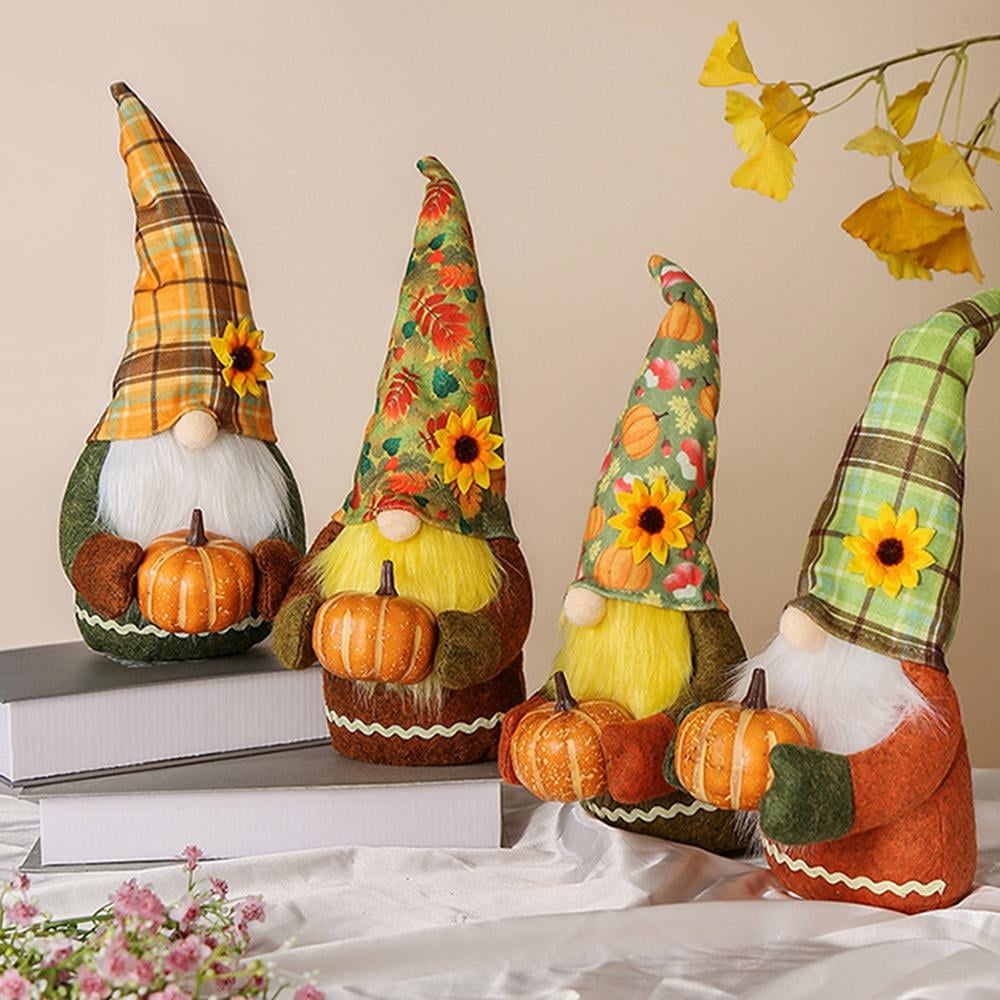 Set of 2 Fall Gnome Autumn Gnome Boy and Girl Pumpkin Sunflower Nordic Swedish Nisse Tomte Elf Dwarf Thanksgiving Day Gift Farmhouse Tiered Tray Decor Home Fall Decor Household Ornaments 