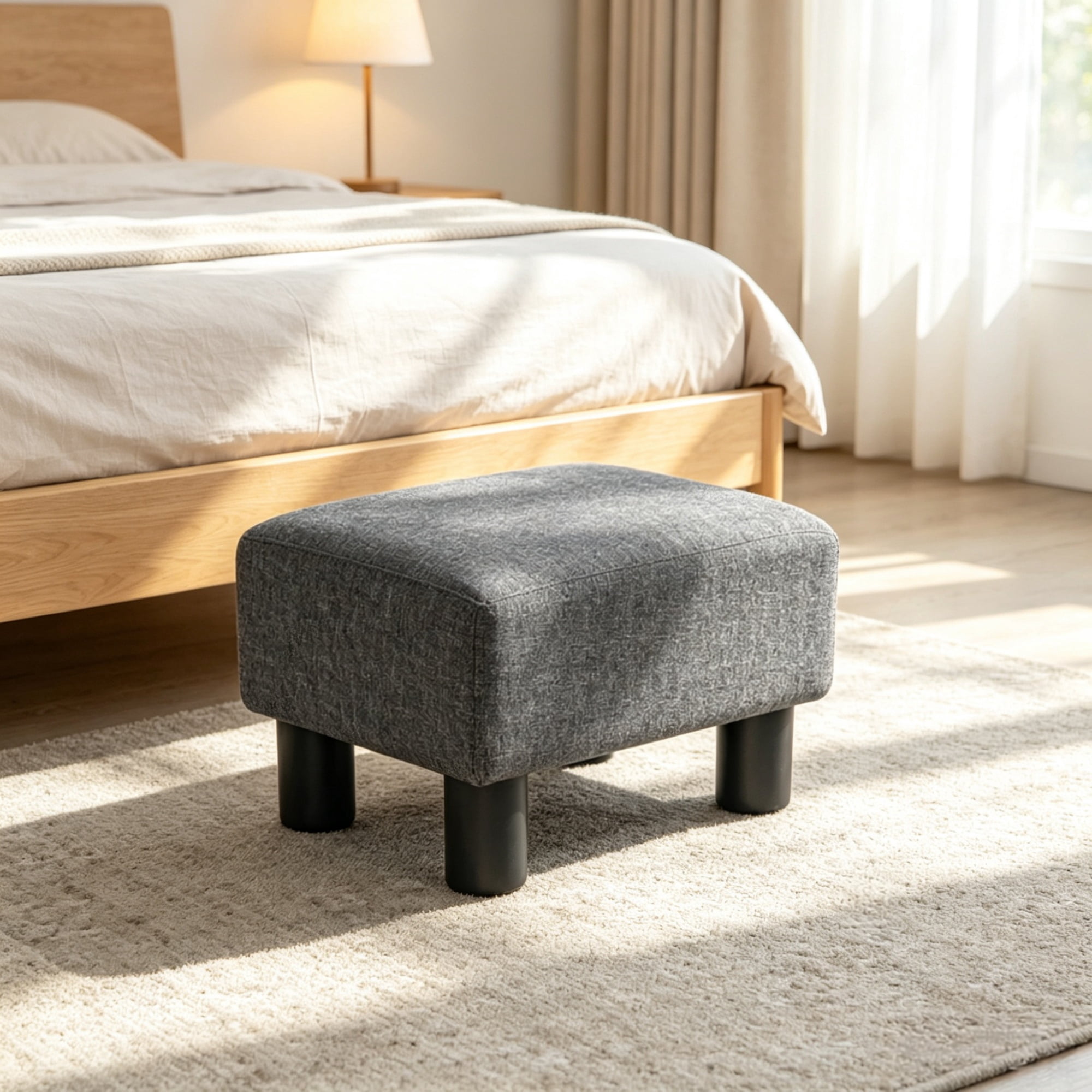 Foot Stool, Cube Ottoman Foot Rest with Sturdy Plastic Legs for Cozy Seating, Small Charcoal Gray Linen