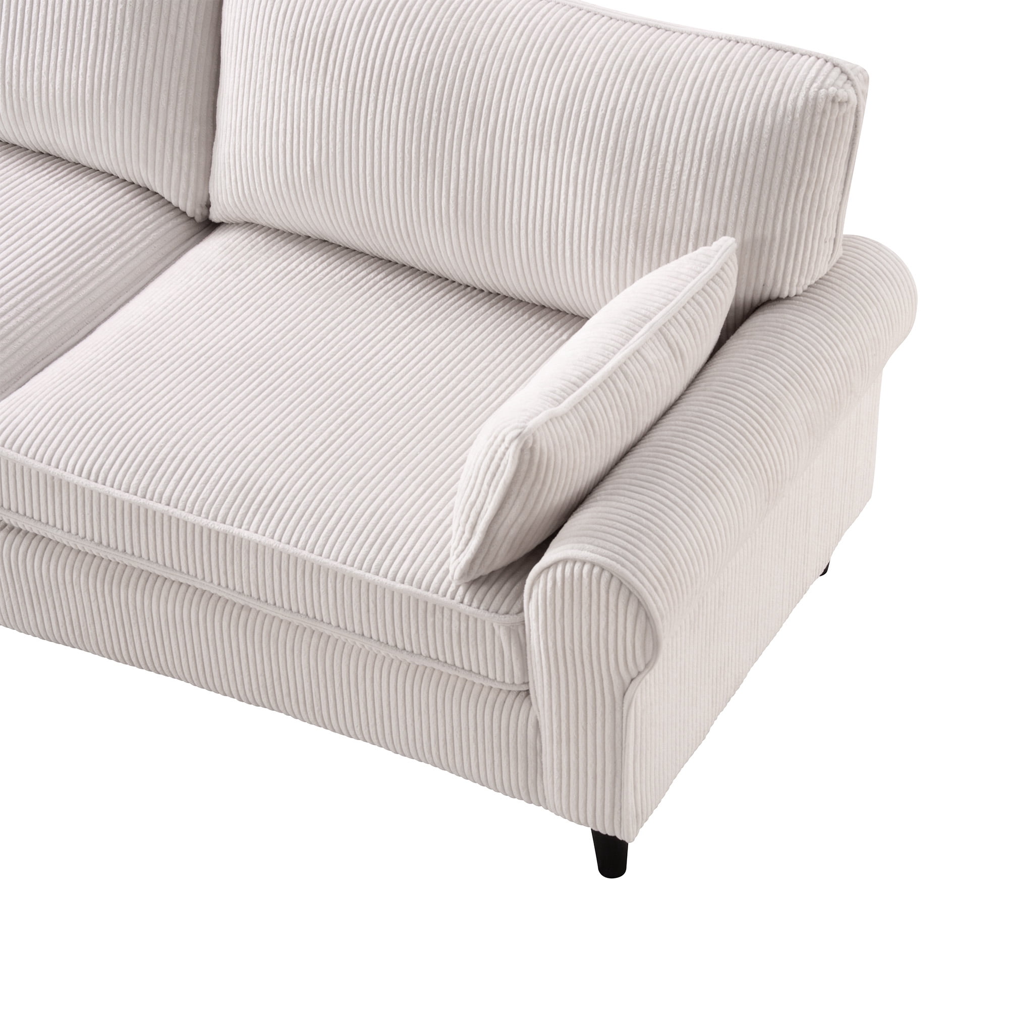 Aukfa 81" Roll Arm Sofa 3 Seat Deep Seat Upholstered Couch for Living Room Bedroom, 2 Pillows, Corduroy, White