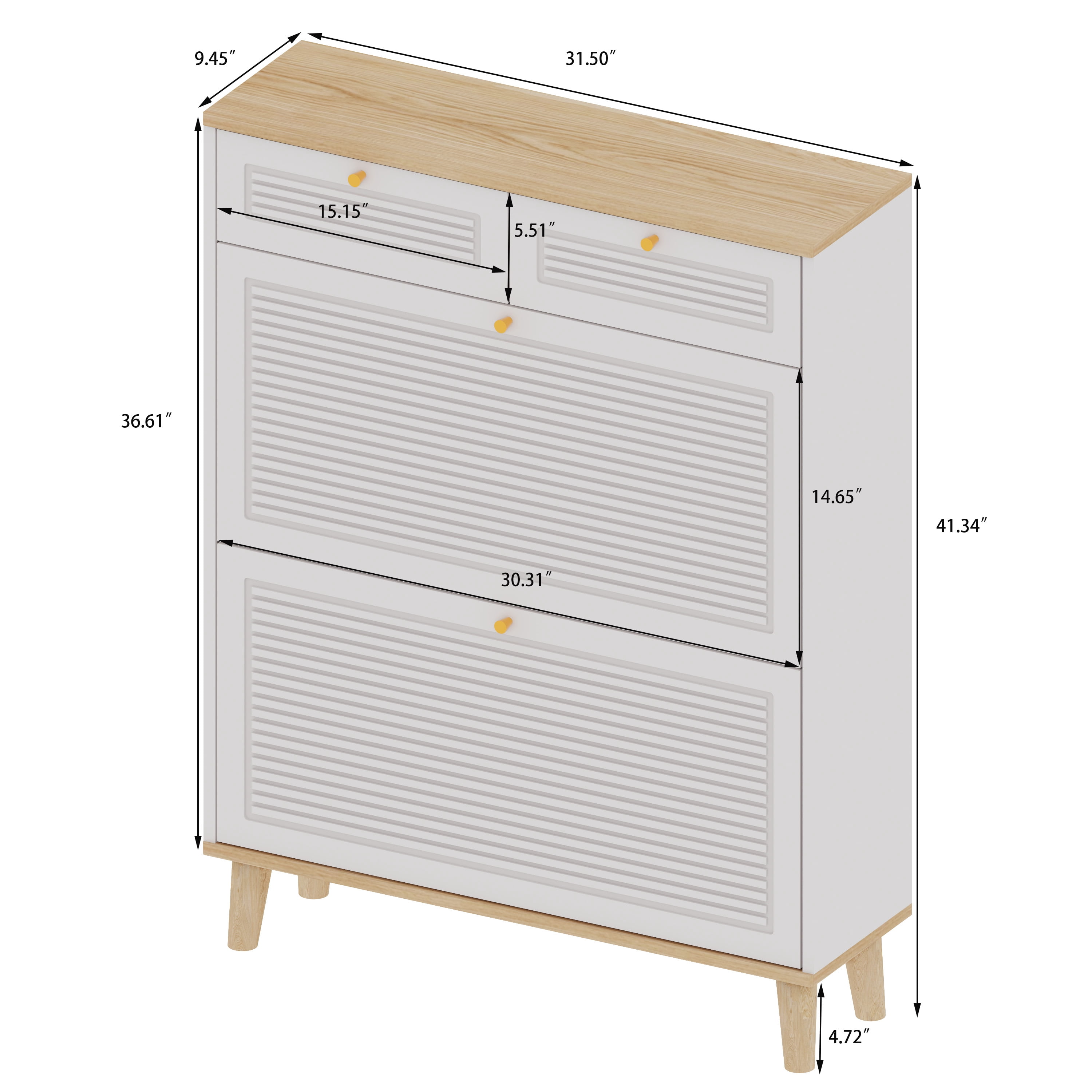 Miniyam Shoe Cabinet, Flip Down Shoe Rack with Drawers for Entryway, White