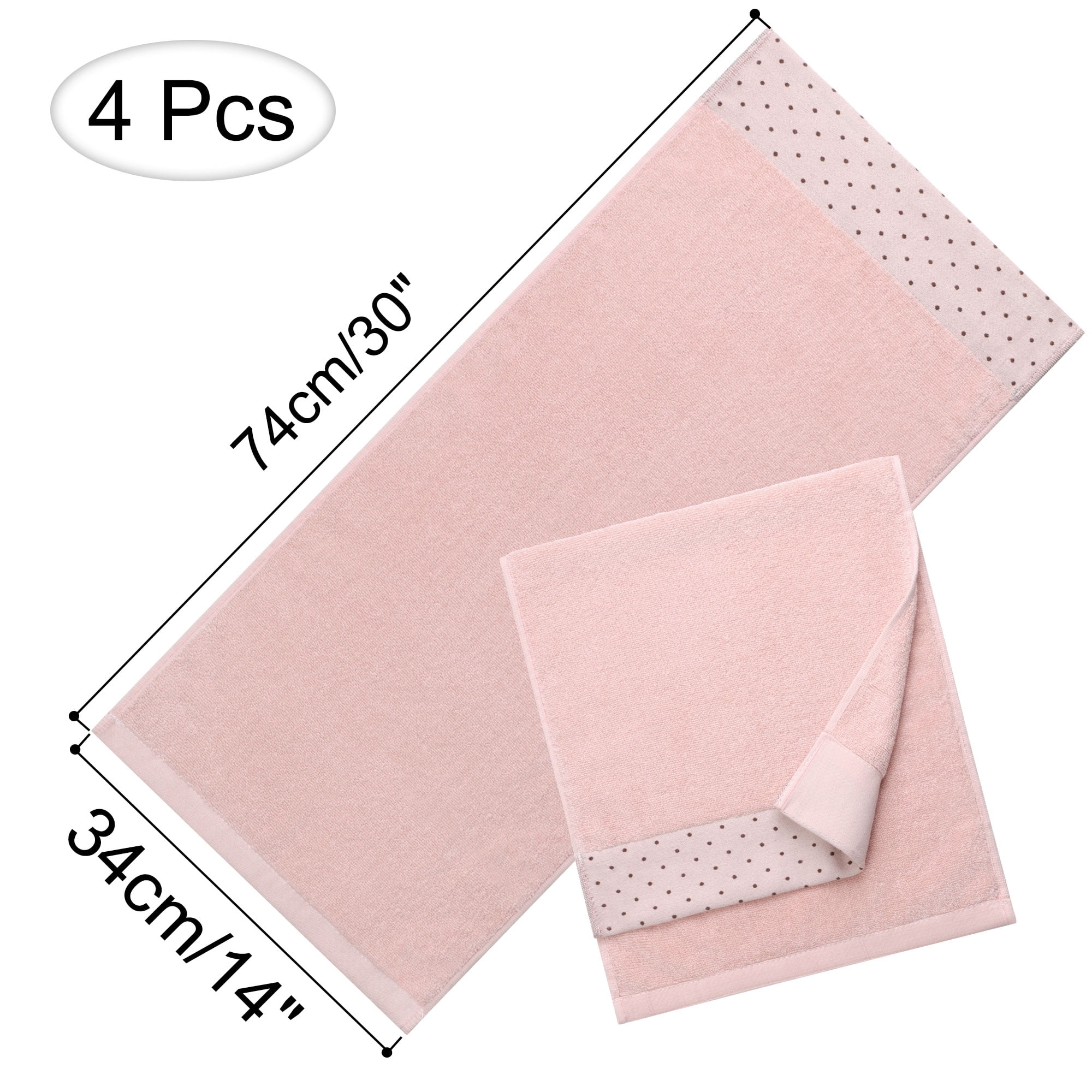 Unique Bargains Cotton 600 GSM Absorbent Hand Towel Set 14" x 30" Misty Rose 4 Pcs