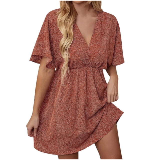 Robe Décontractée à Manches Courtes Col en V pour Femmes Robe Imprimée Ample Robe à Manches Courtes Col en V pour Enfants