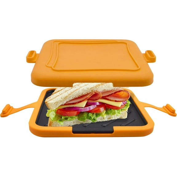Microwave Sandwich Press Maker, Quick 2-Min Toastie, Panini, & Grilled Cheese Maker, No Power Cords, Wireless, Dishwasher Safe & Easy Clean, Yellow