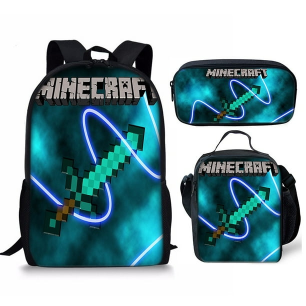 Ready Stock Mochila Minecraft Mochila escolar Mochila para ninos Paquete de tres piezas Mochila para lapices Mochila
