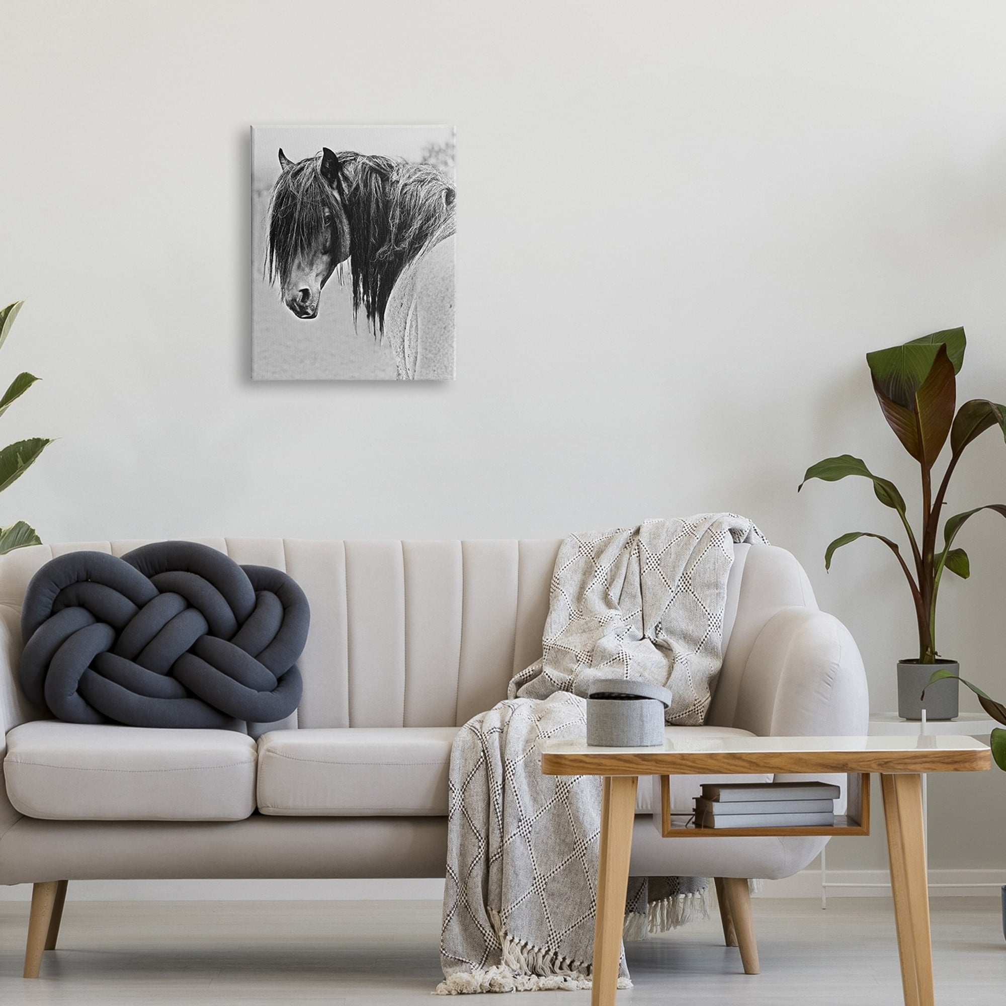 Stupell Industries Black White Monochrome Serene Fjord Horse Portrait Photography Gallery-Wrapped Canvas Print Wall Art, 16x20, by Sally Linden
