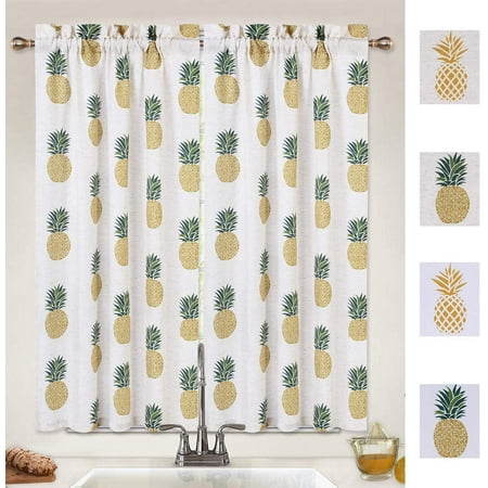 Pineapple Cafe Curtains 45 Inches, Cafe Curtains For Bathroom Window