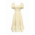 thumbnail image 6 of Apricot Gingham Square Neck Puff Sleeve Tiered Midi Dress For Women, 6 of 6