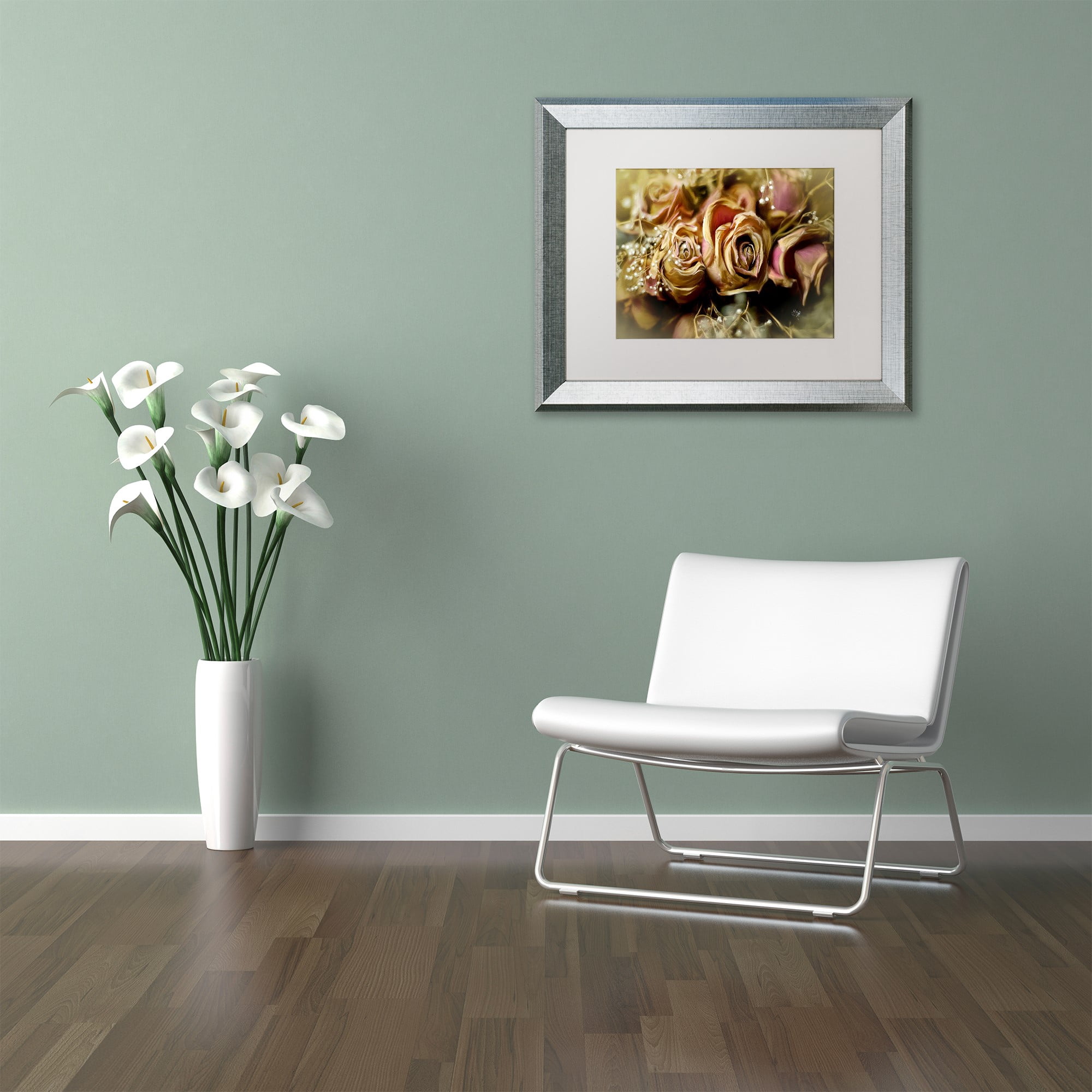 Trademark Fine Art "Painted Old Roses" Canvas Art by Lois Bryan White Matte, Silver Frame