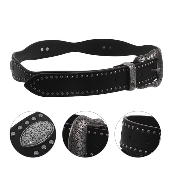 Uonlytech Adjustable Black Punk Rock Waist Strap with Rivet Studded Design for Jeans and Dresses
