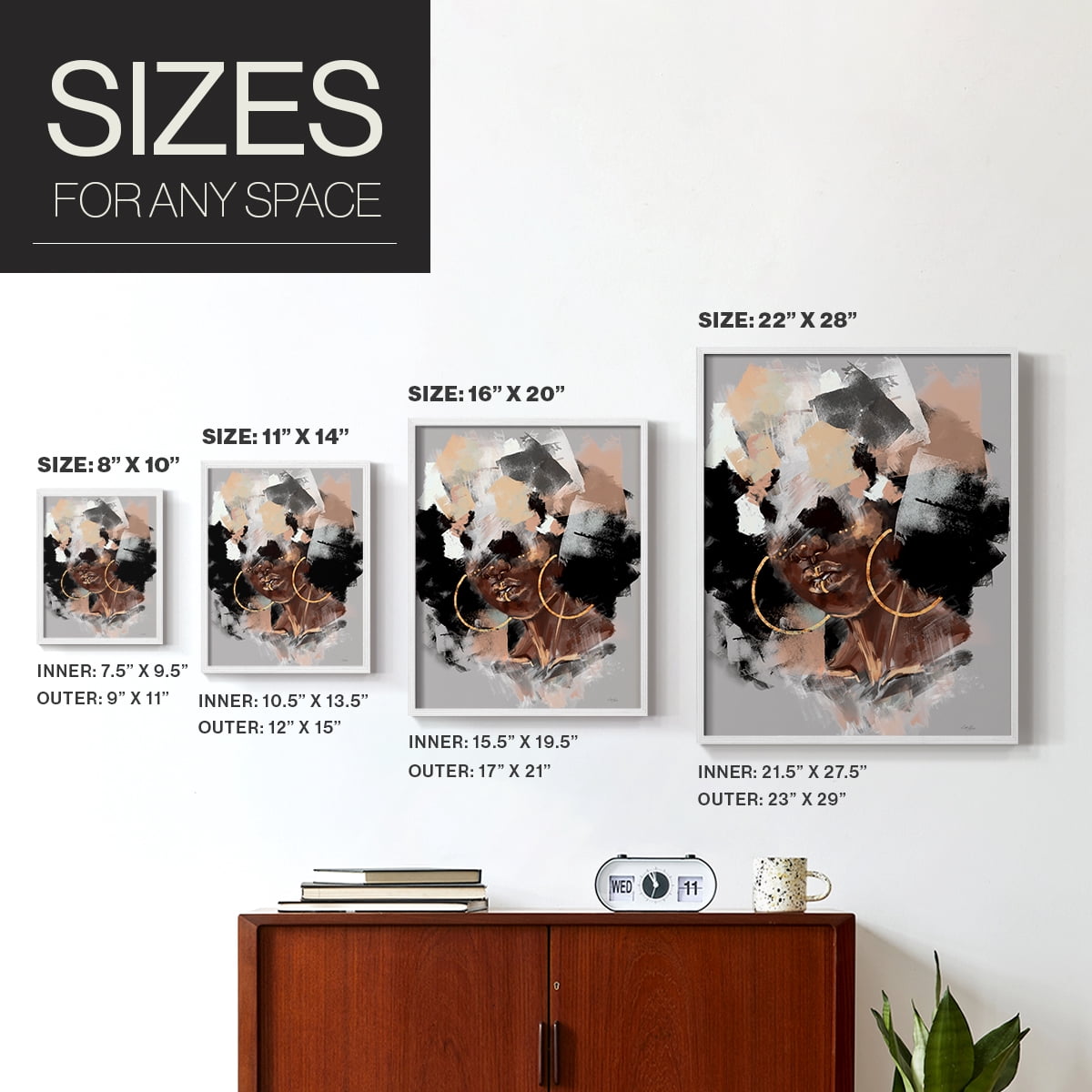 Afro Pop Framed Print in White Solid Wood Framed Print No Nail Hanging