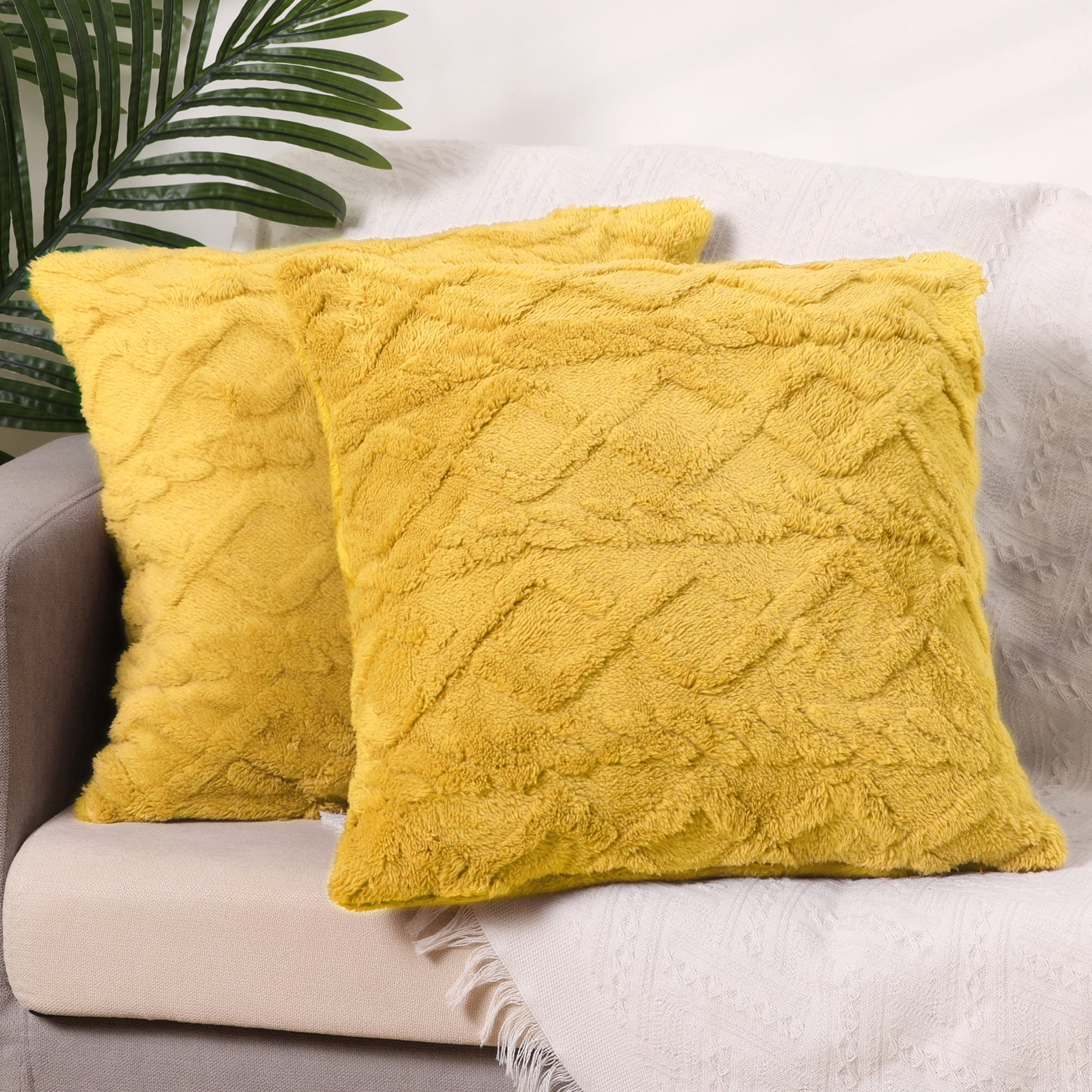 Unique Bargains Solid Striped Soft Sofa Decorative Pillow Covers (2 Count) Yellow 18" x 18"