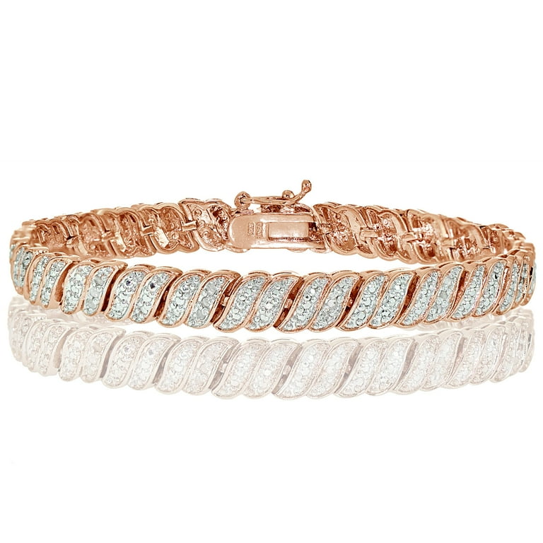 ダイアナ　バングル Silver Tone 0.25ct Diamond Wave Link Tennis Bracelet