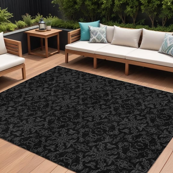HomeRoots 586861 8 x 10 ft. Medallion Washable Indoor & Outdoor Rectangle Area Rug, Gray & Charcoal