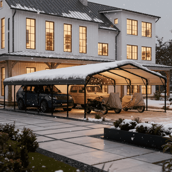 EROMMY 20x30ft Metal Carport, Heavy Duty Car Shelter with Galvanized Steel Roof and Frame, Sturdy Car Shed in All Weathers, Easy Assembly Carport for 2 Cars, SUV, Tractors and Boat, Gray