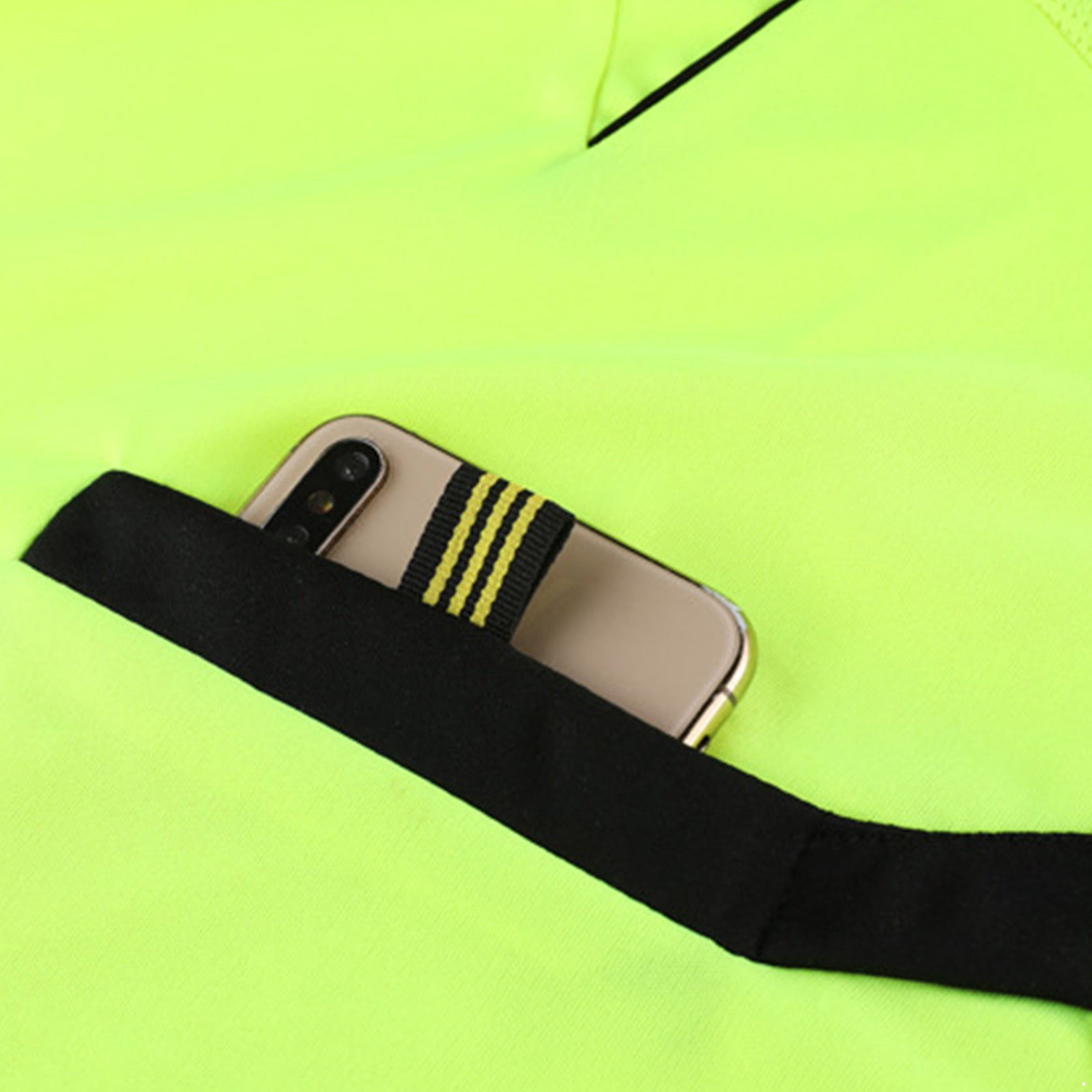 Manyakai Men Soccer Referee Athletic Uniform Soccer Competition Jersey And Shorts Set with Pockets Fluorescent Green L