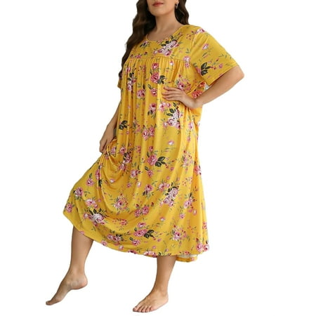

Casual All Over Print Scoop Neck Sleepshirts Elbow-Length Yellow Plus Size Nightgowns & Sleepshirts (Women s)