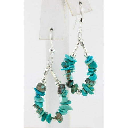 Navajo Turquoise Post - Certified Authentic Navajo .925 Sterling Silver Hooks Natural Turquoise Native American Earrings