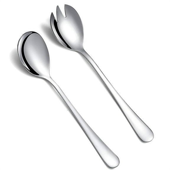 Duslogis Salad Servers Salad Spoons and Fork Set Stainless Steel Serving Utensils for Salad Gravies or Pasta Silver